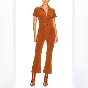 SHOW ME YOUR MUMU Cropped Everhart Jumpsuit on Camel Corduroy